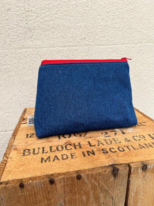 Stash all pouch *denim- red zipper